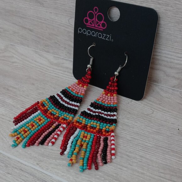 Paparazzi Western Red Beaded Bohemian Earrings - Picture 3 of 5